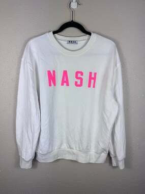 NASH White Crewneck with Hot Pink Lettering Women’s Size Small